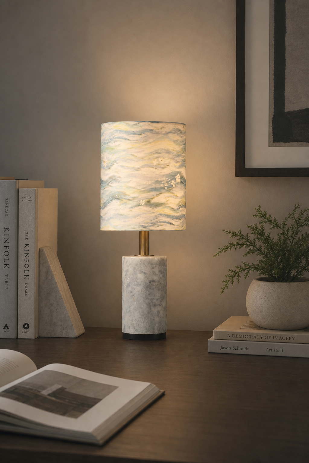 Modern Natural Stone Fabric Shade Table Lamp - generated main 07 07-study-corner