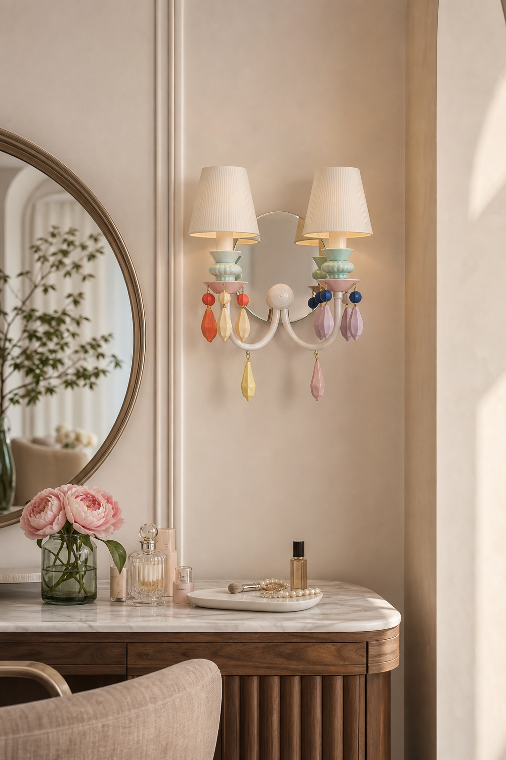 Pastel Ceramic Two-Light Wall Sconce vanity dry wall