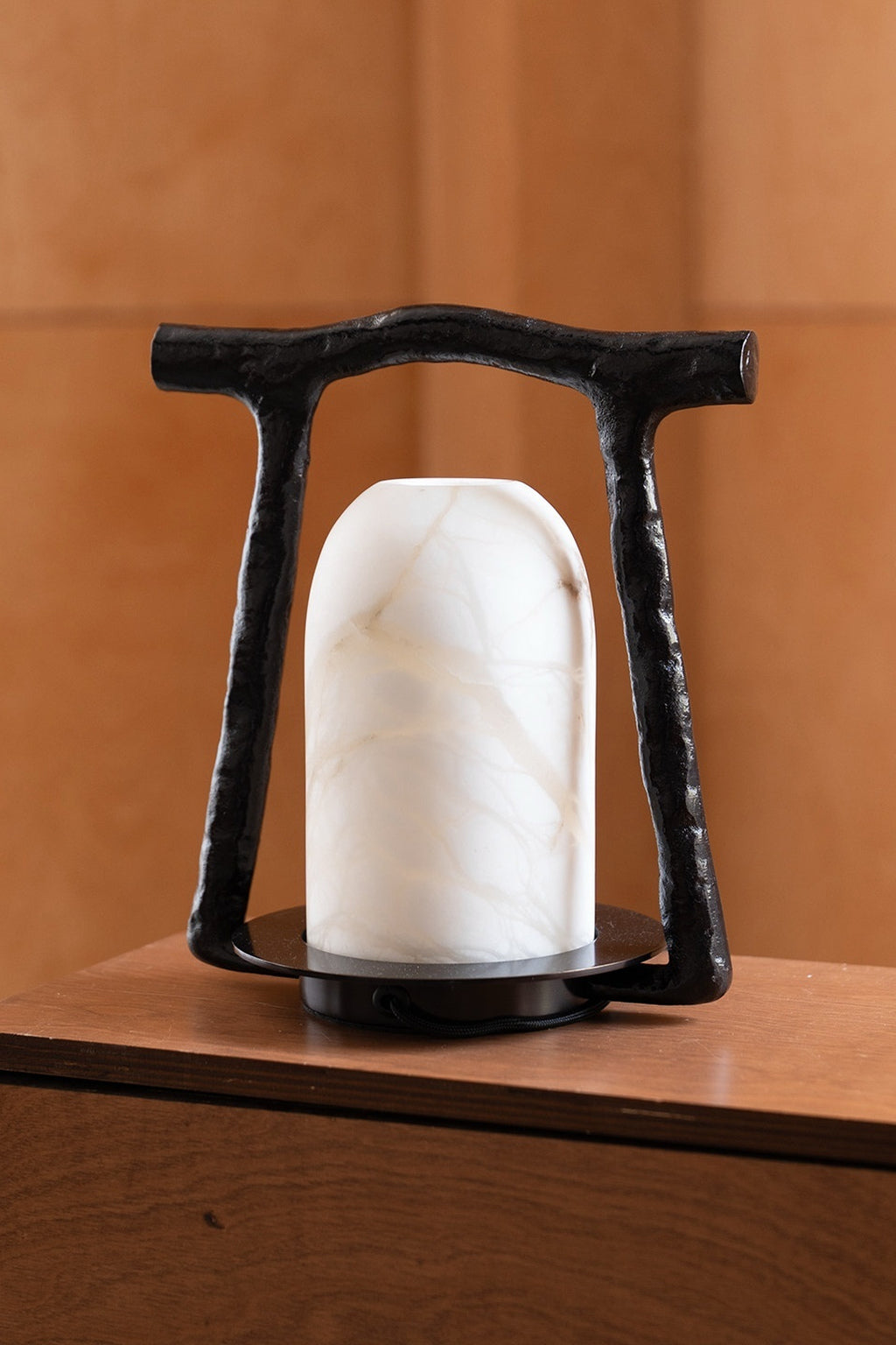 Sculptural Alabaster and Cast Brass Table Lamp — complete real warm cabinet unlit source