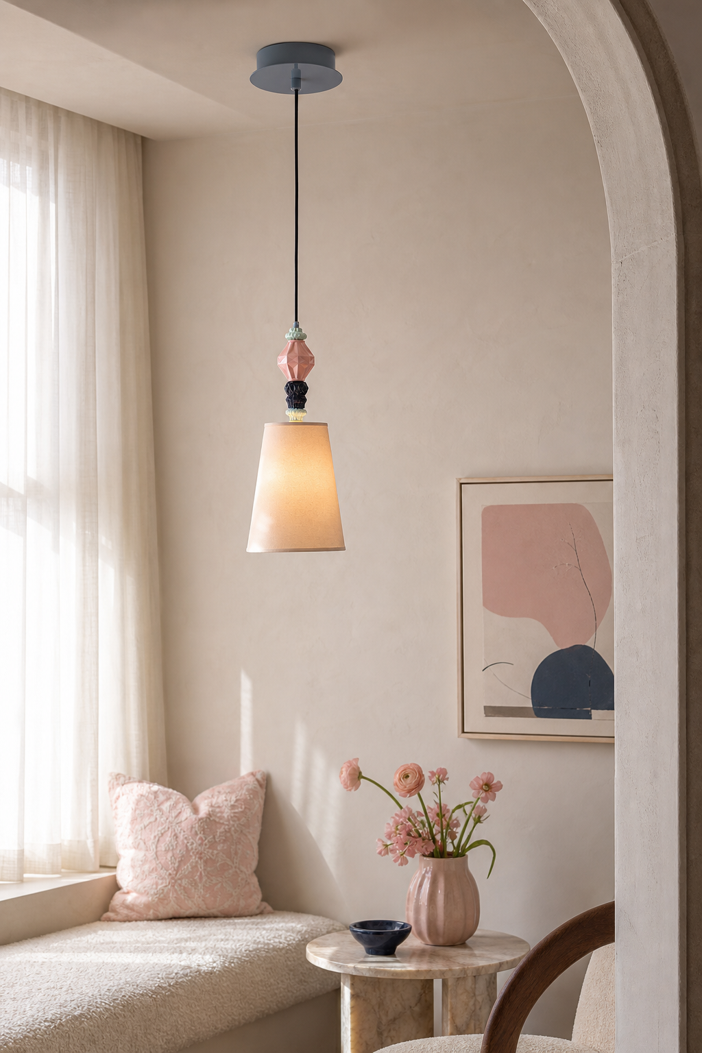 Fog-Glaze Pink Ceramic Mini Pendant window seat color