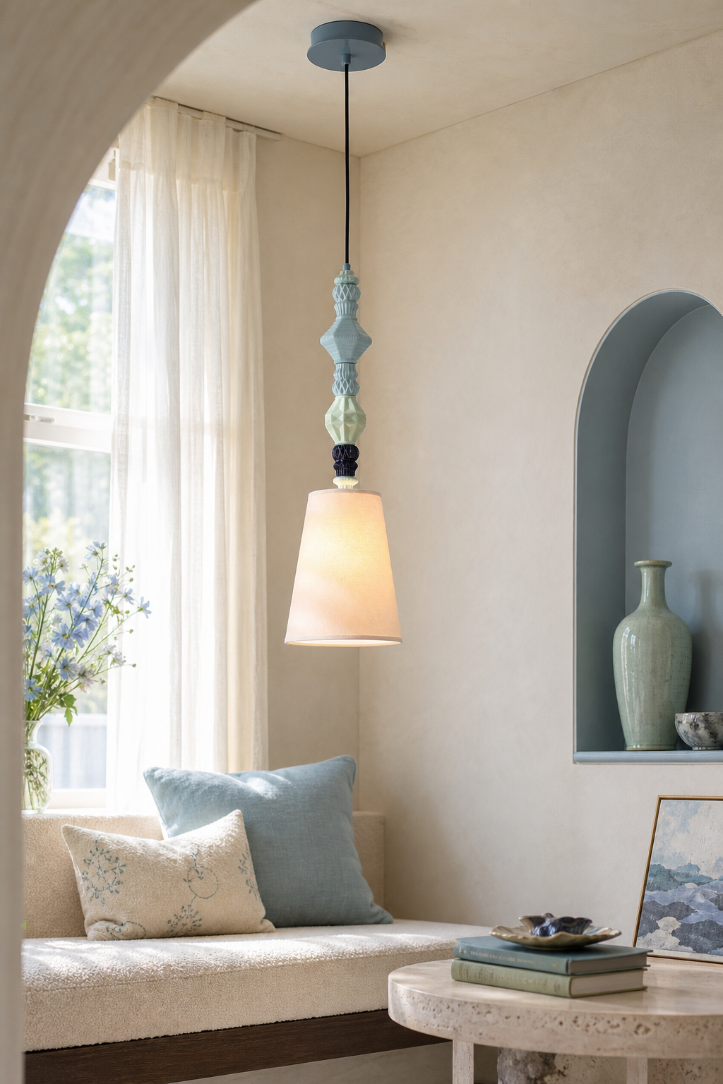Cloud-Glaze Blue Ceramic Mini Pendant window seat color