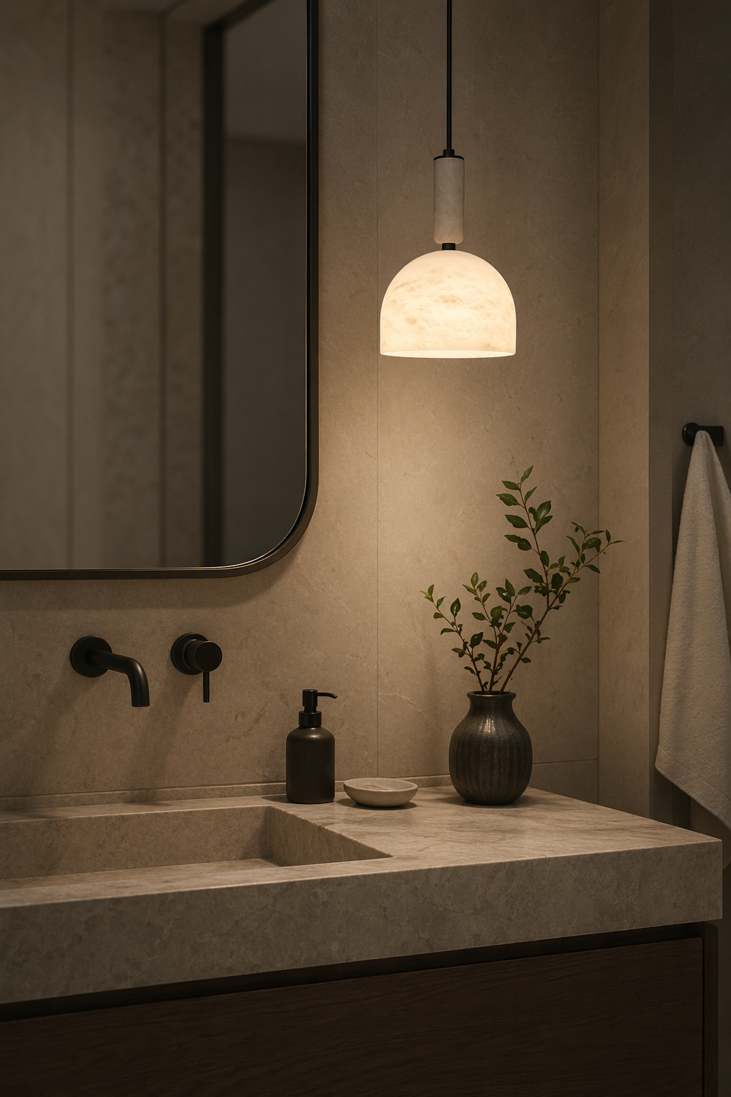Modern Alabaster Dome Pendant Light in White - product image 05