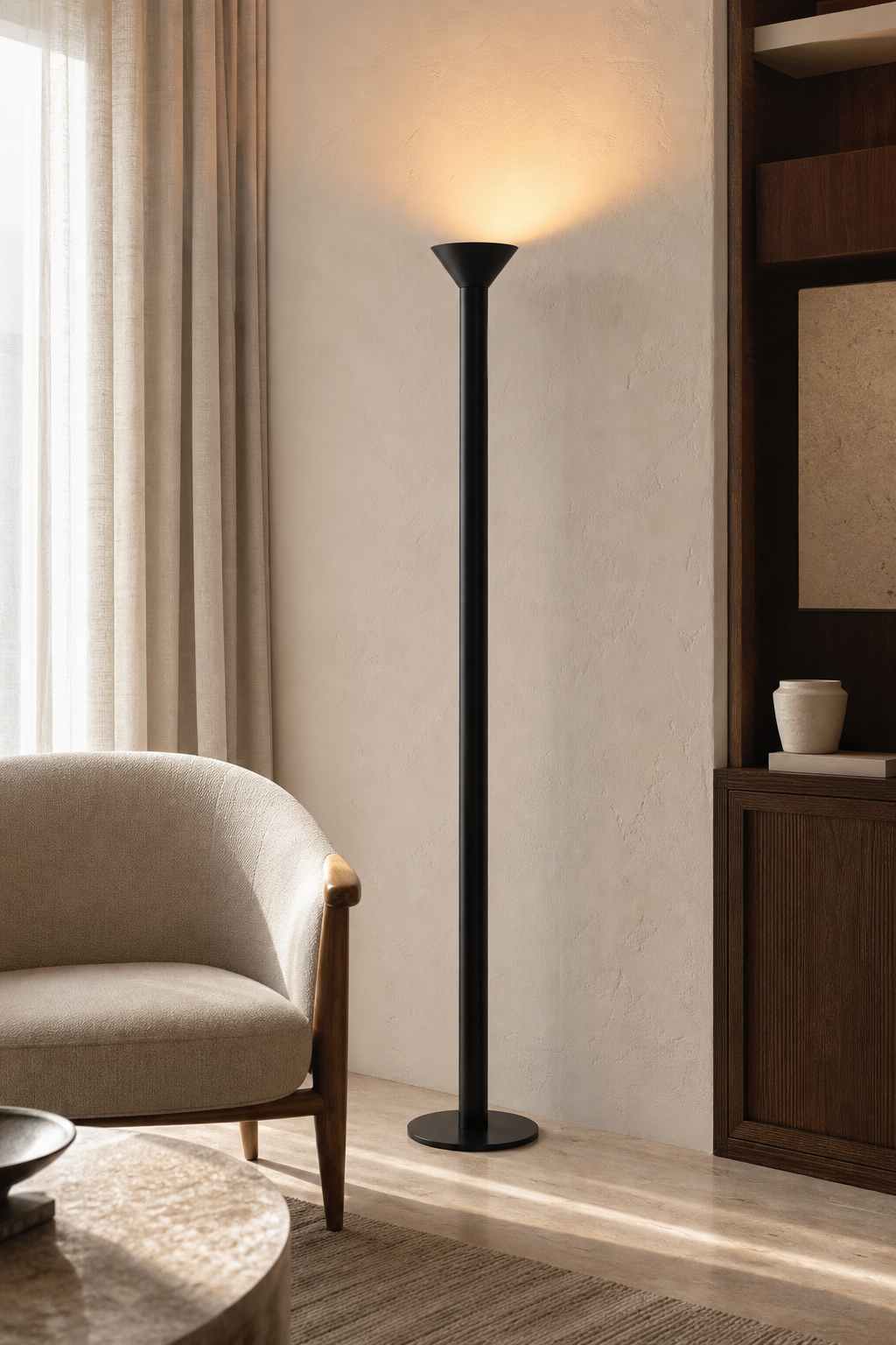 Minimalist Cone LED Floor Lamp styled in a bedroom, view 8