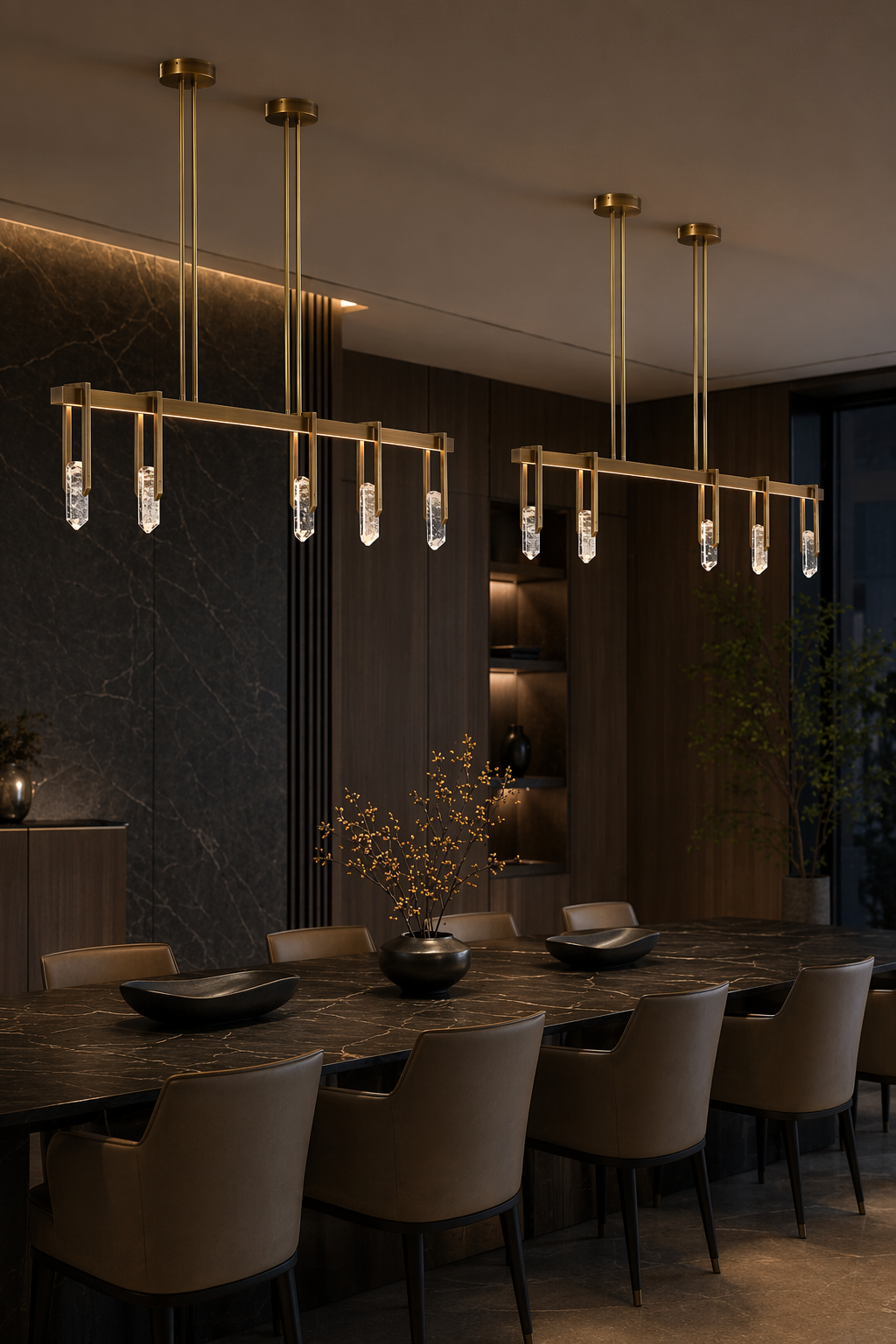 Modern Linear Crystal LED Island Chandelier - generated 08 08-cluster-installation-wide