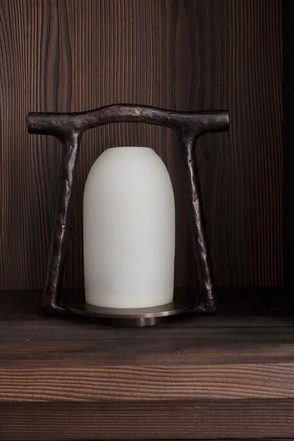 Sculptural Alabaster and Cast Brass Table Lamp — complete real dark wood unlit source