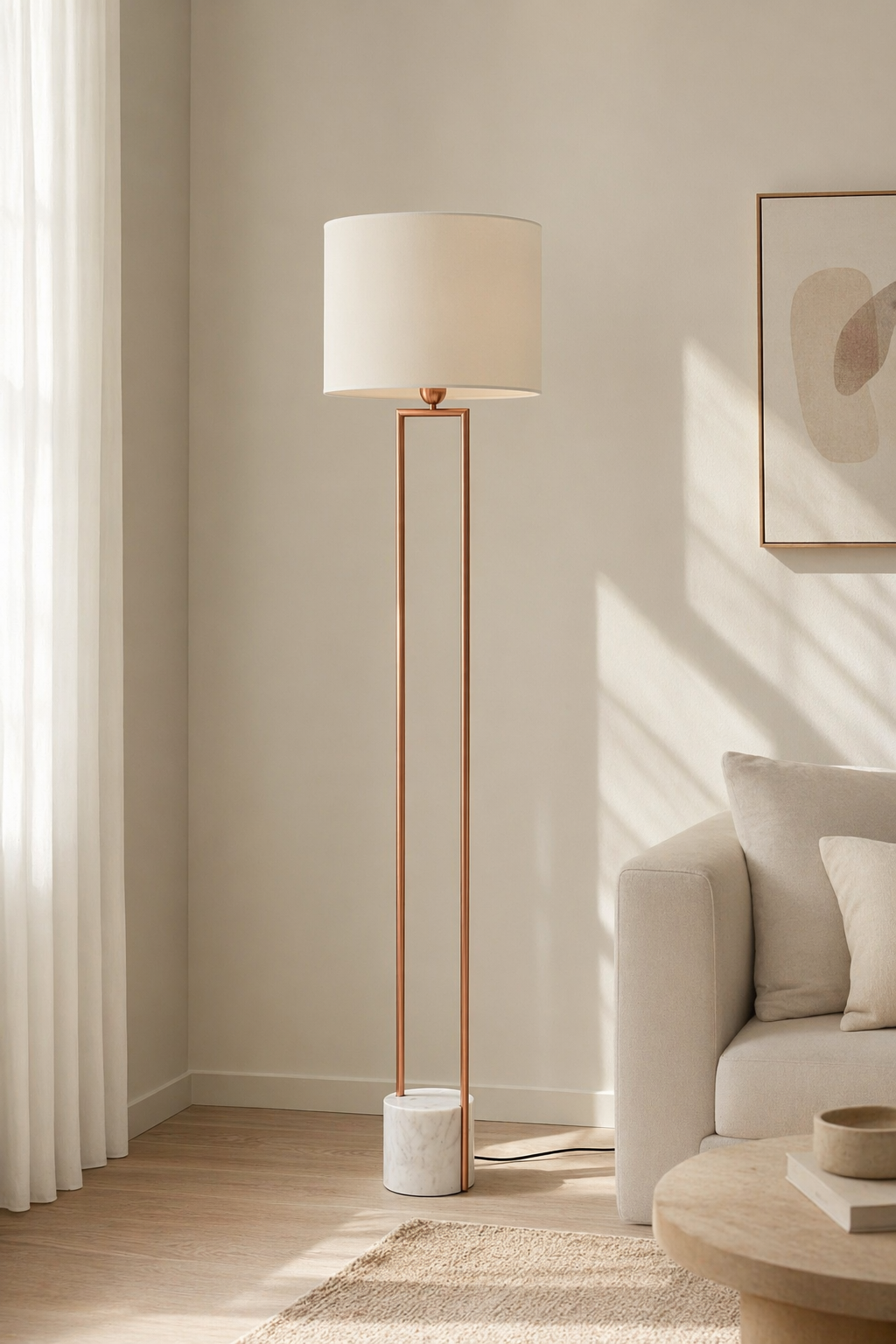 Modern Marble Base Copper Frame Floor Lamp - 08 08-daylight-product-lifestyle