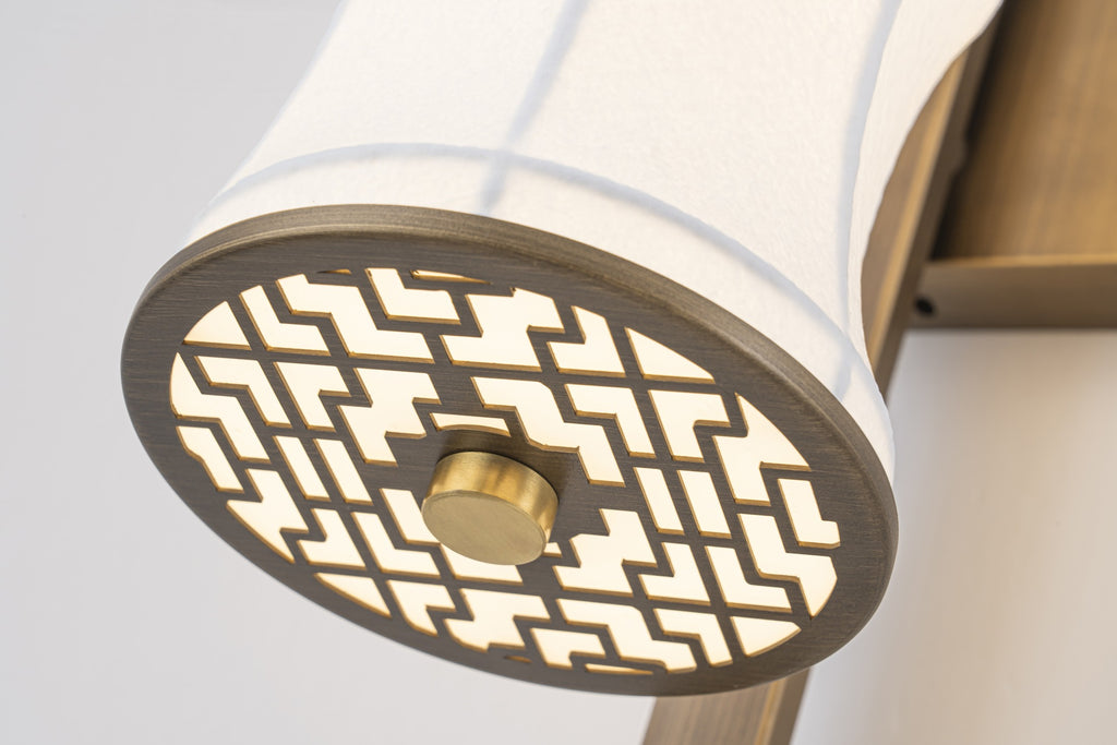 Modern Song-Inspired Mulberry Silk Wall Sconce in Antique Brass - 08 08-detail-arm