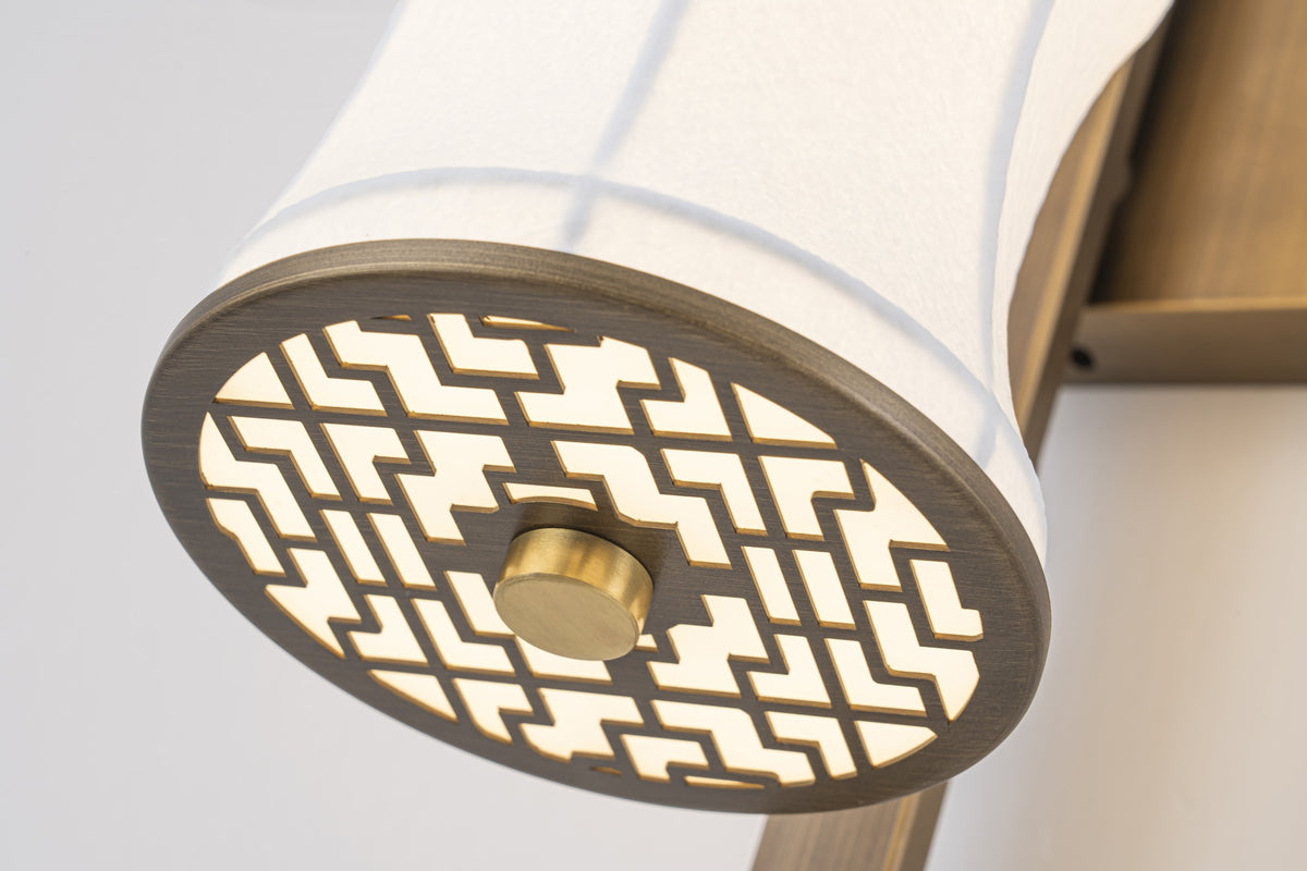 Modern Song-Inspired Mulberry Silk Wall Sconce in Antique Brass - 08 08-detail-arm