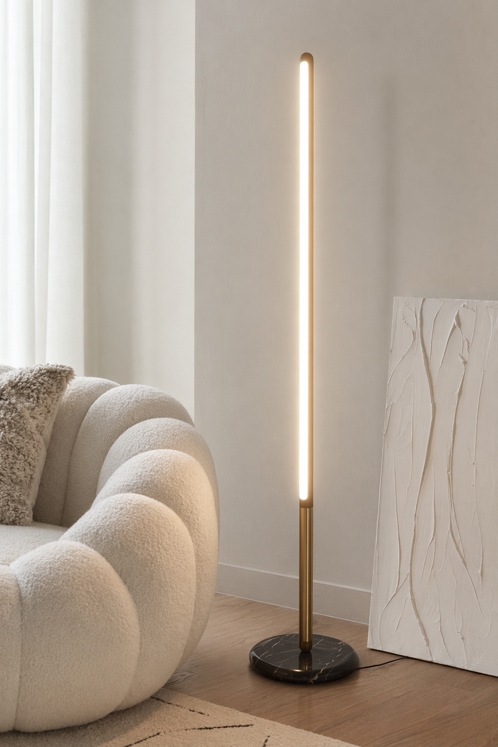 Modern Walnut LED Floor Lamp with Marble Base - generated main 08 08-detail-room-scene