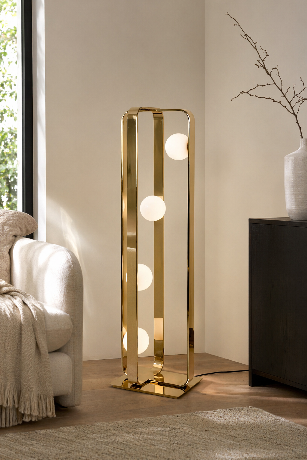 Modern Champagne Gold Globe Floor Lamp - generated main 08 08-detail-room-scene