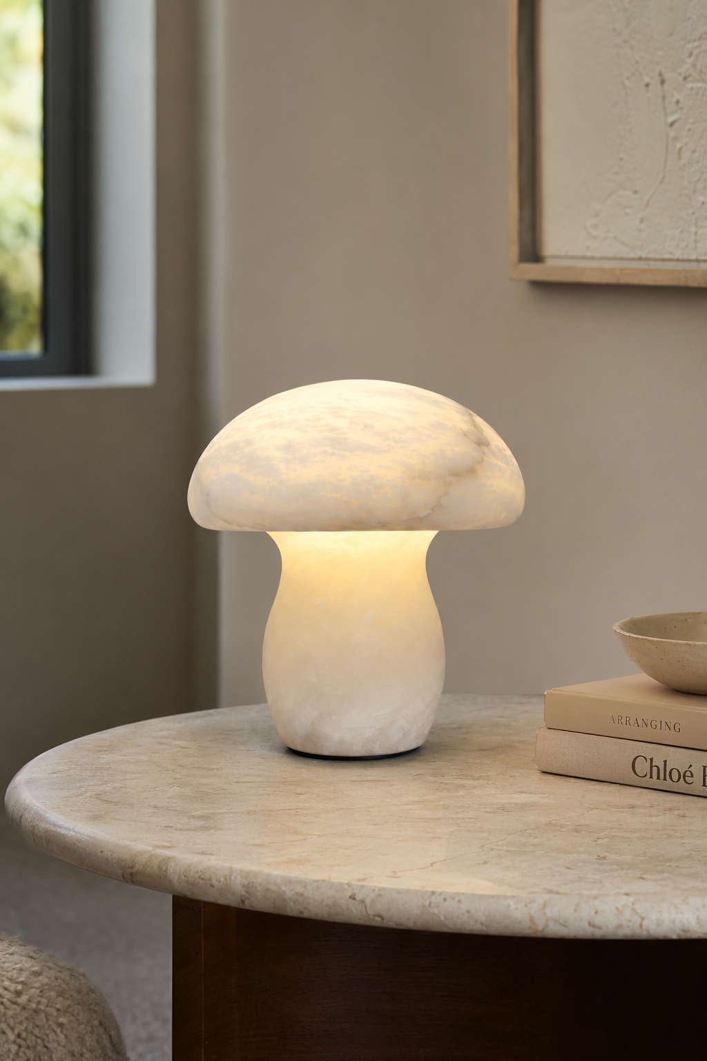 Modern Alabaster Mushroom Table Lamp - generated main 08 08-detail-room-scene