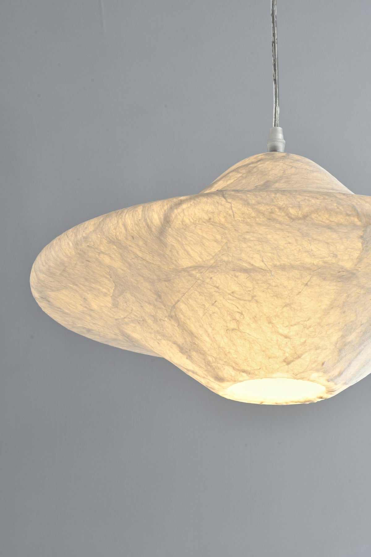 Handmade Mulberry Silk Saucer Pendant Light in White - 08 08-detail-silk-saucer-shade-texture-lit