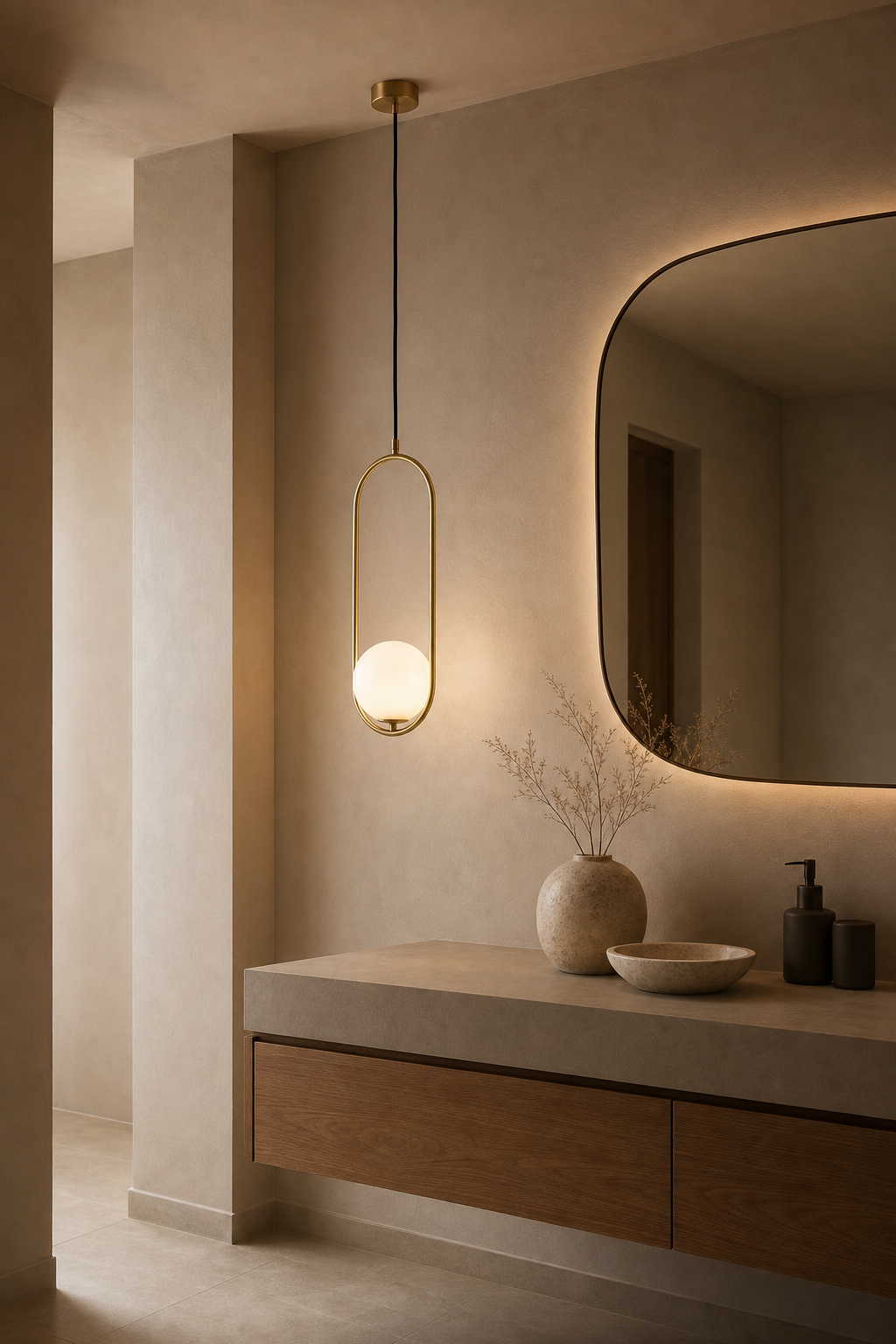 Modern U-Frame Copper Globe Pendant Light - 08 08-dry-bathroom-vanity.png