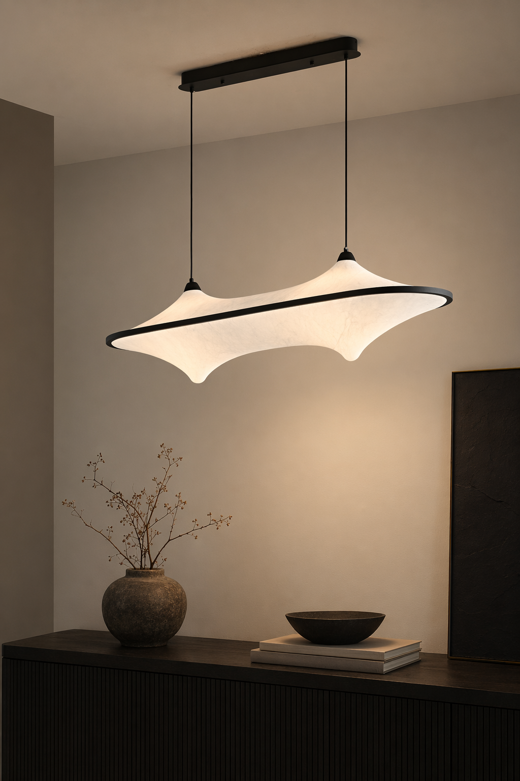 Sculptural Fabric Linear LED Pendant Light - generated main 08 08-dry-vanity-or-console
