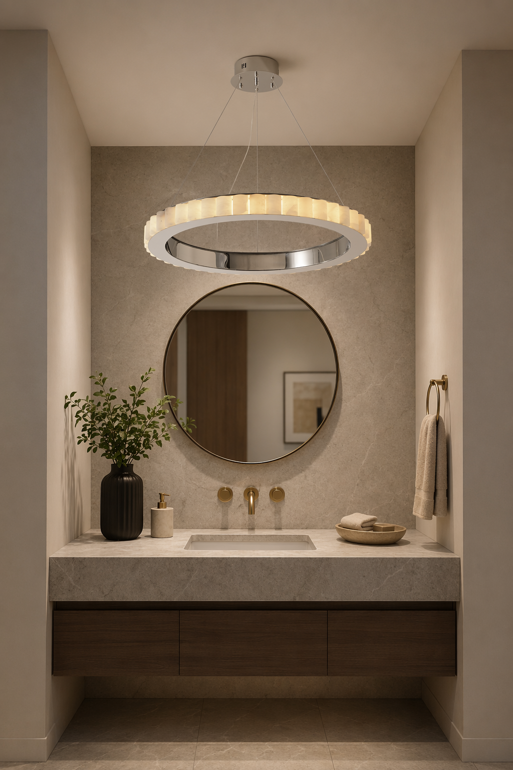 Modern Alabaster Ring LED Pendant Chandelier - 08 08-dry-vanity-scene