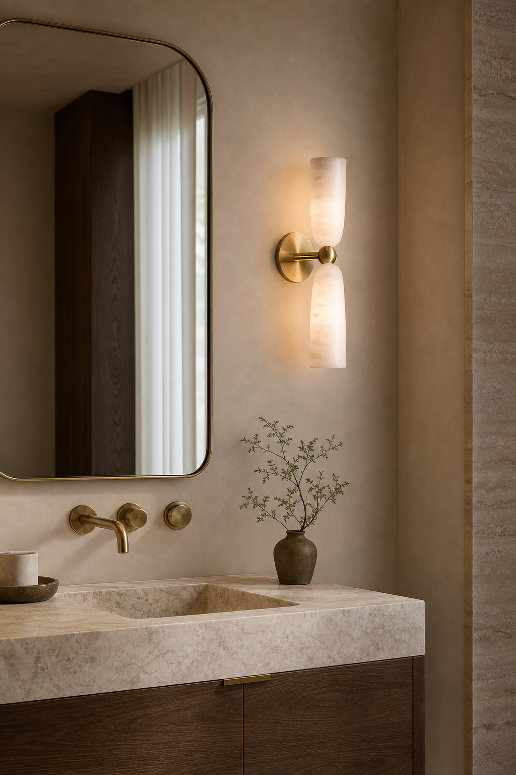 Double Alabaster Cylinder Wall Sconce dry vanity wall