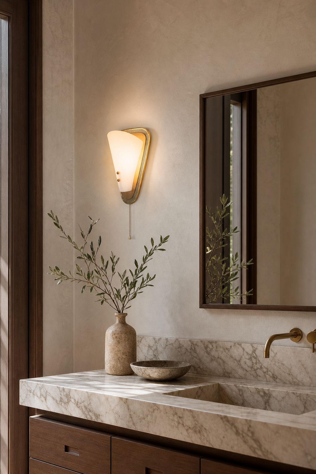 Sculptural White Petal Pull-Chain Wall Sconce dry vanity wall
