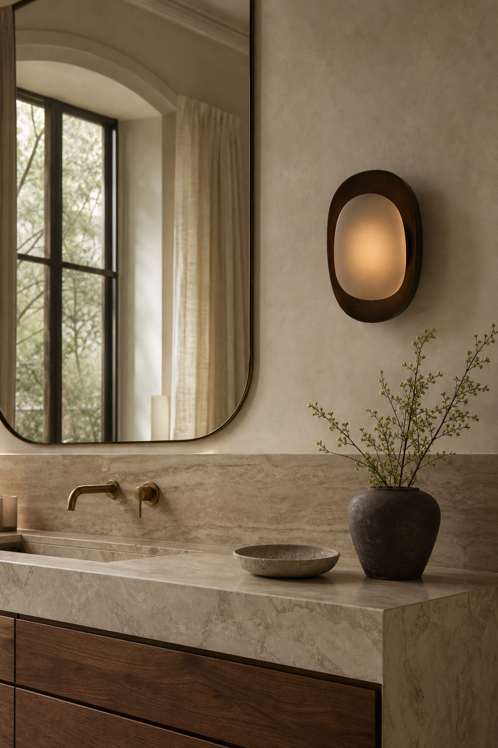 Dark Rounded Frame Wall Sconce dry vanity wall