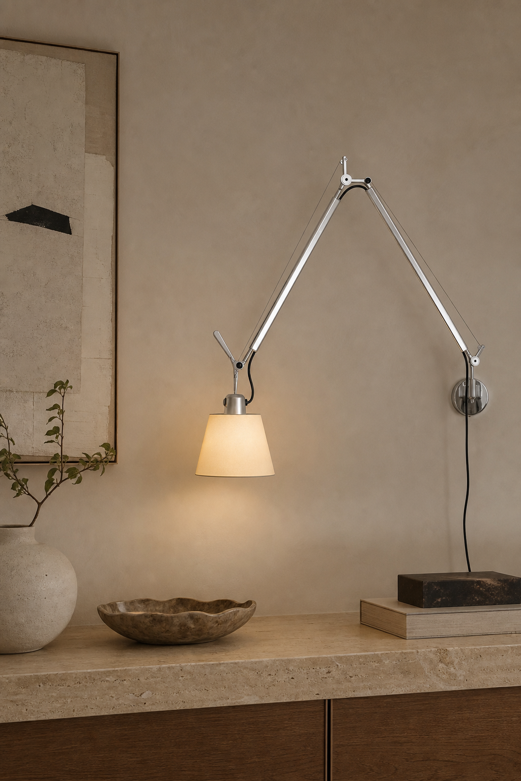 Bauhaus Adjustable Parchment Swing Arm Wall Light dry vanity