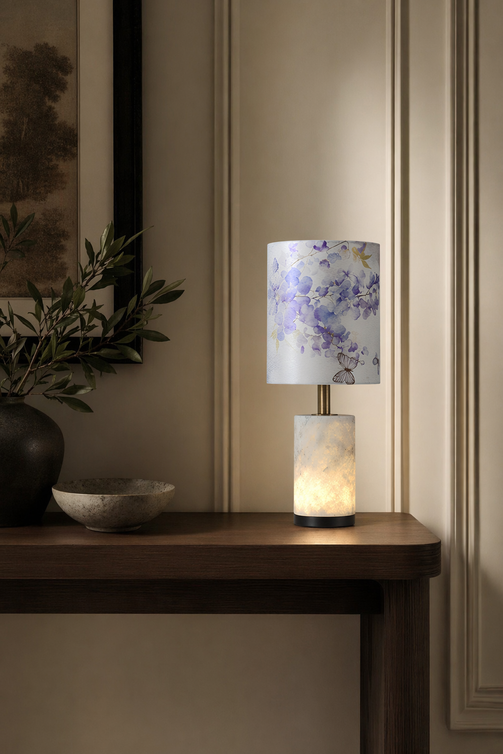 Modern Purple Floral Fabric Shade Table Lamp - generated main 08 08-entry-console