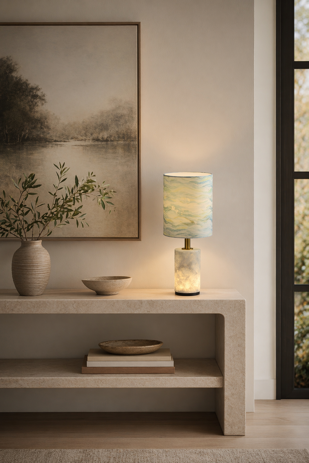 Modern Natural Stone Fabric Shade Table Lamp - generated main 08 08-entry-console