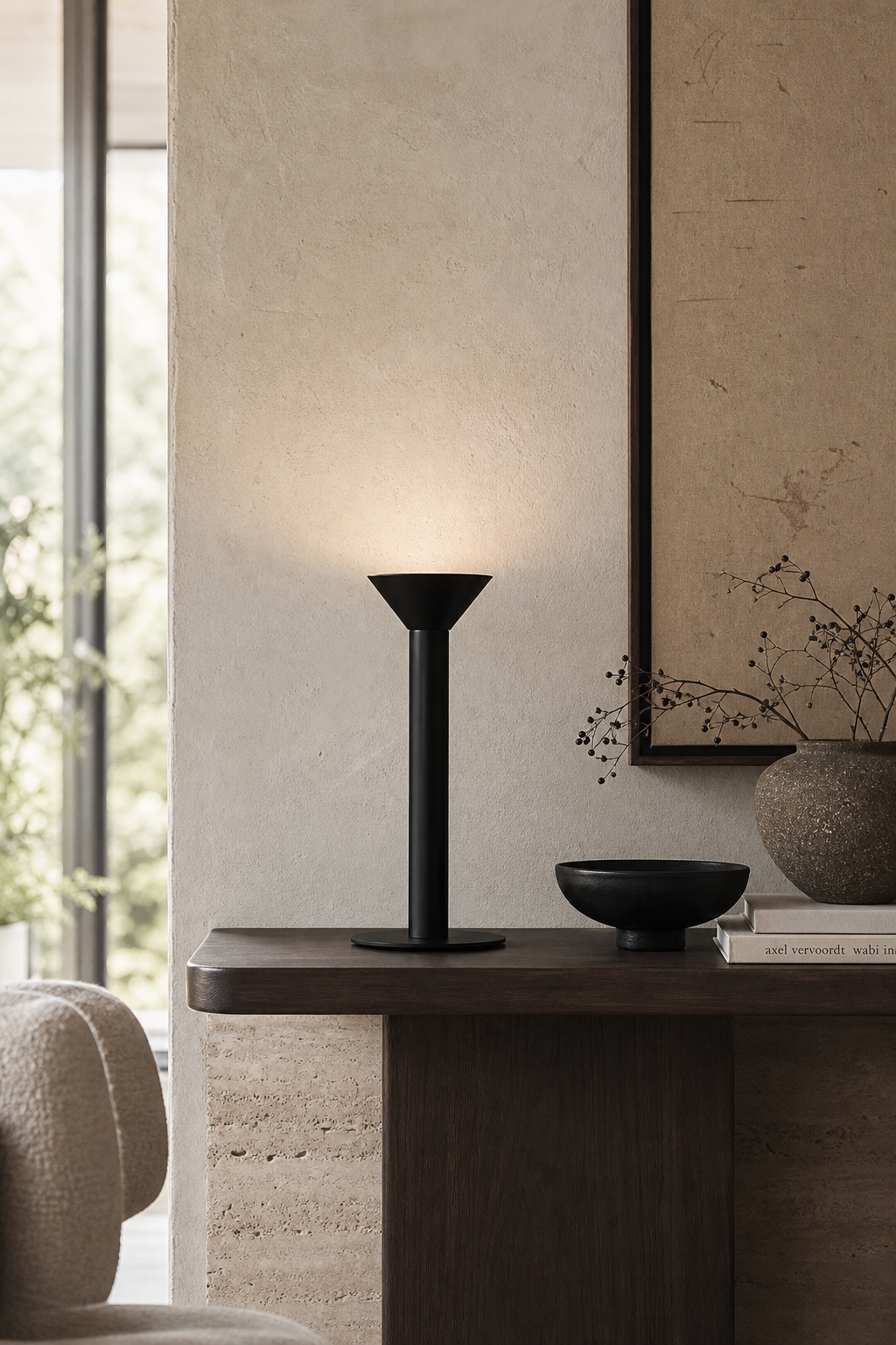 Minimalist Cone LED Table Lamp styled in a designer interior, view 8
