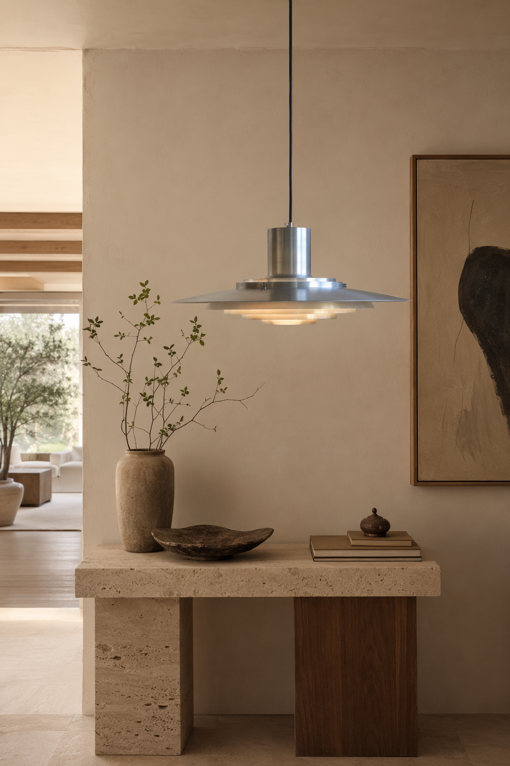 Layered Brushed Metal Pendant Light entry wide