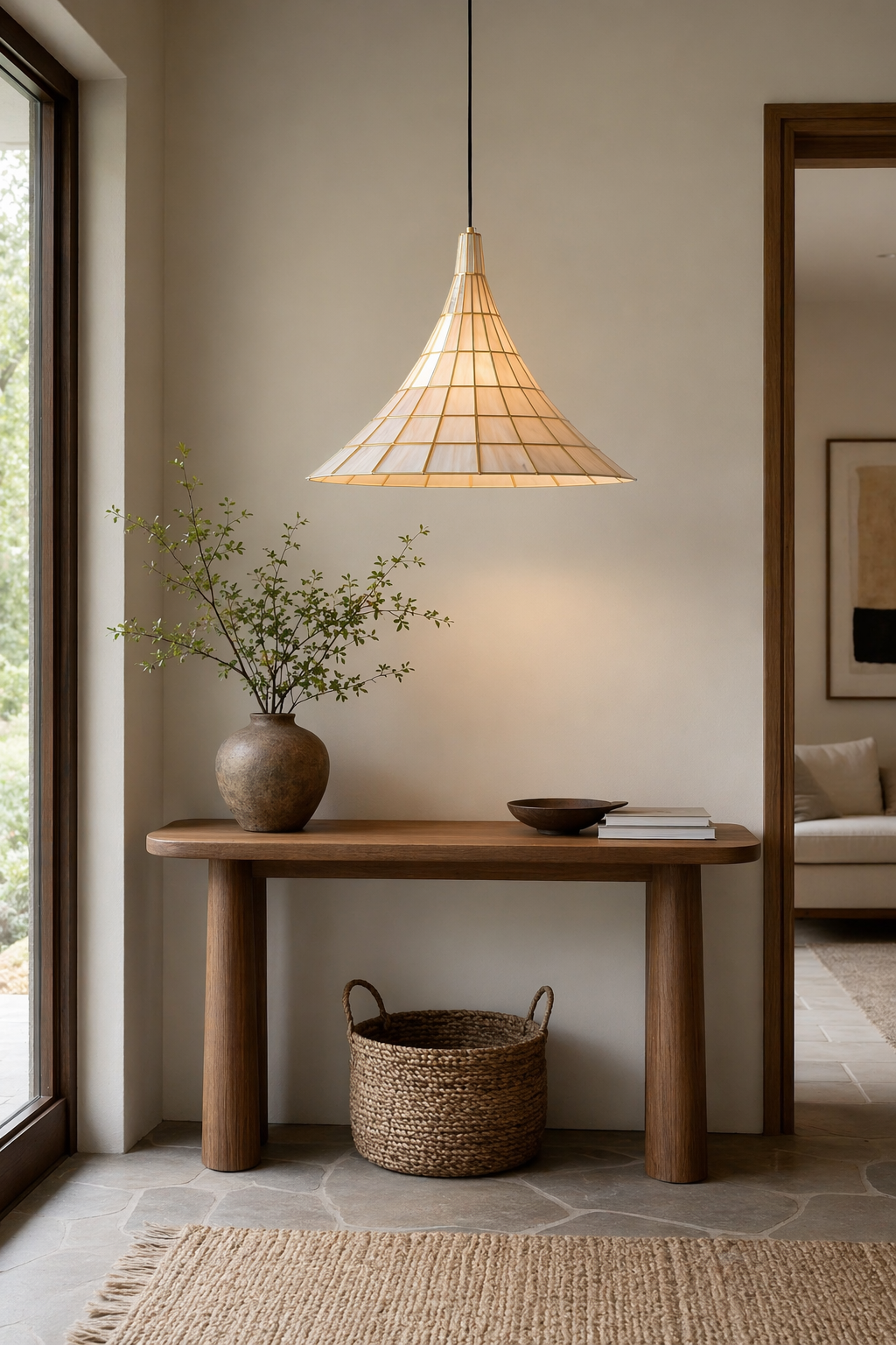 Modern Amber Shell Cone Pendant Light - 08 08-entryway-console