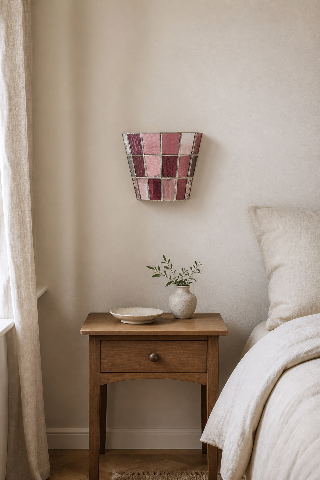 Textured Glass Flush-Mount Wall Sconce — flush pink bedroom daylight