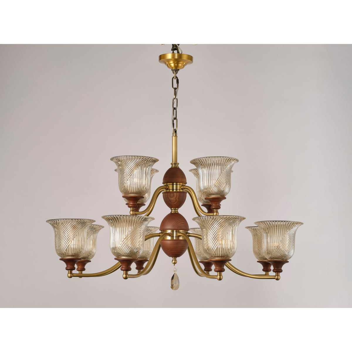Real product photograph of the Elowen twelve-light two-tier chandelier
