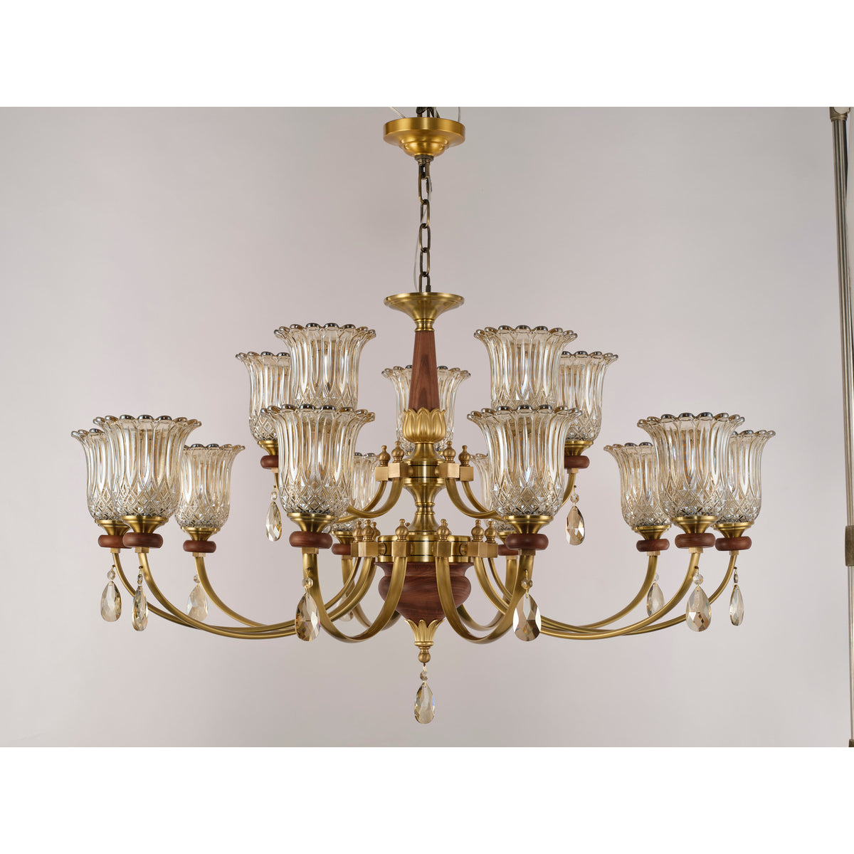Supplier real product photograph of the fifteen-light two-tier chandelier