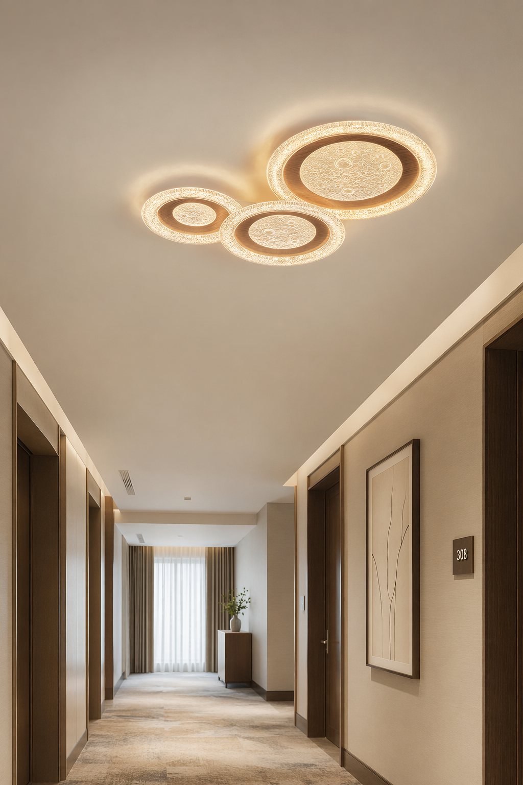 Modern Round LED Ceiling Light - generated workflow 08 08-hotel-corridor-daylight