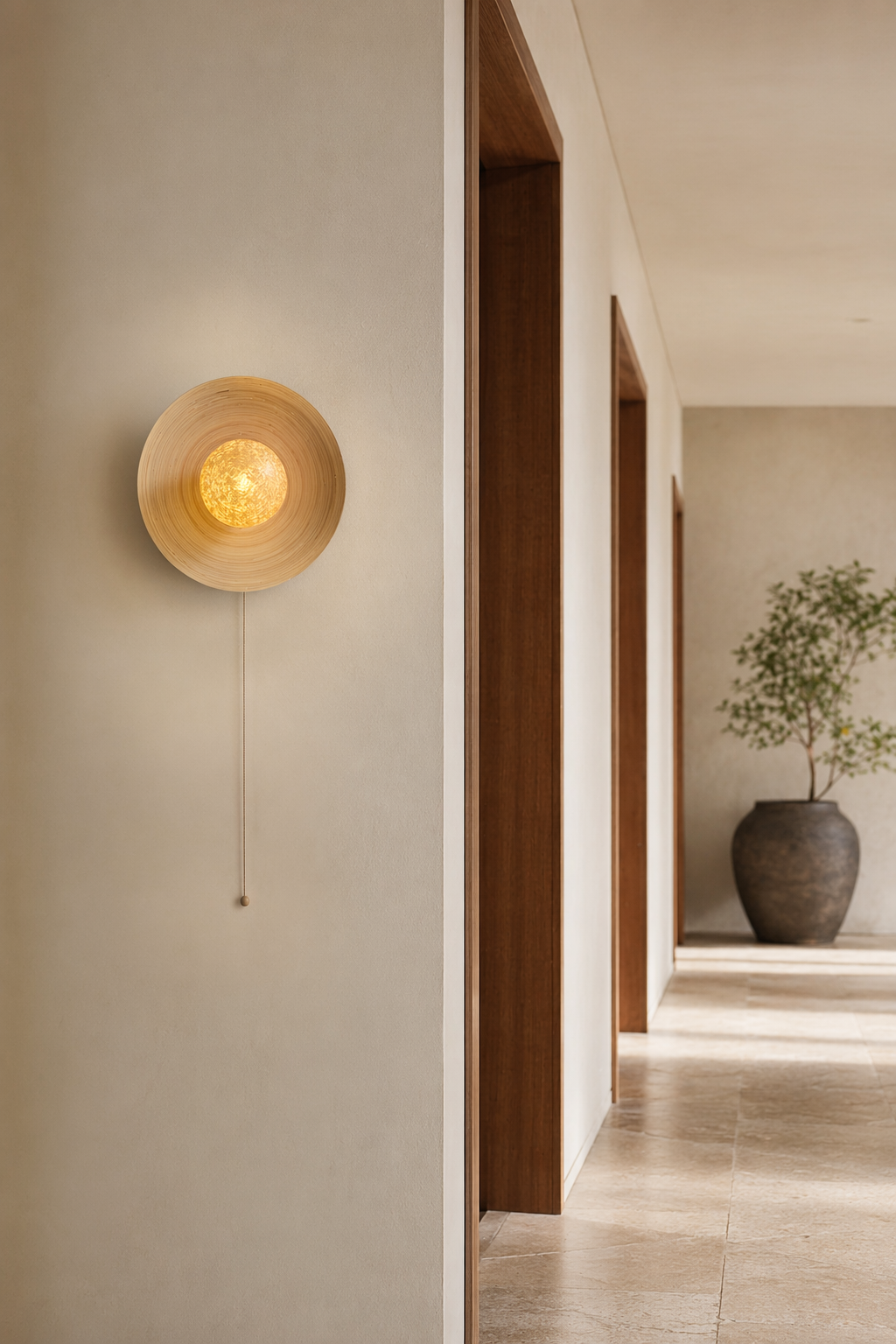 Modern Ice Texture Disc Wall Sconce - generated workflow 08 08-hotel-corridor-wide-daylight