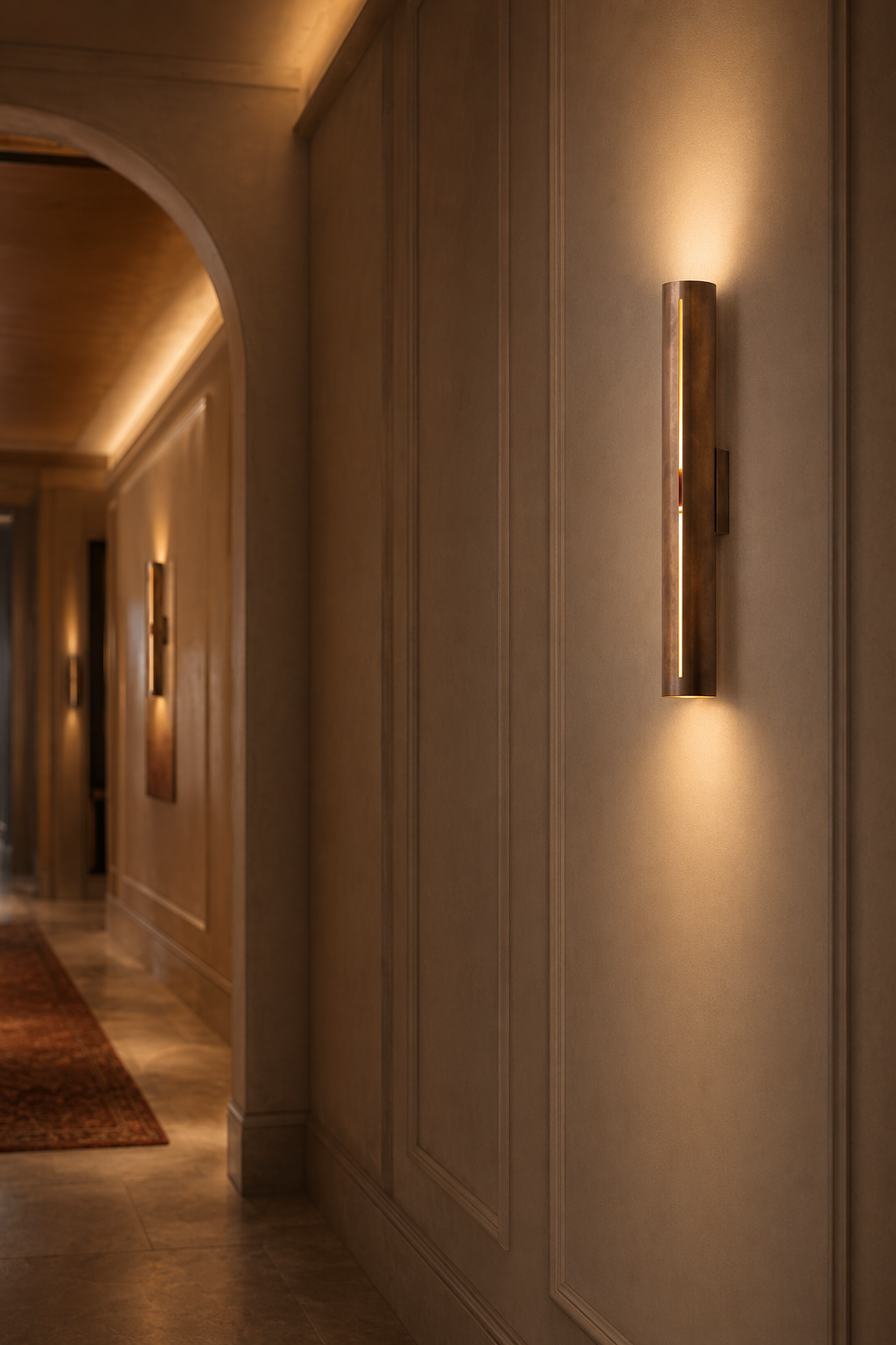 Modern Brass Cylinder LED Wall Sconce in Antique Brass - product image 06