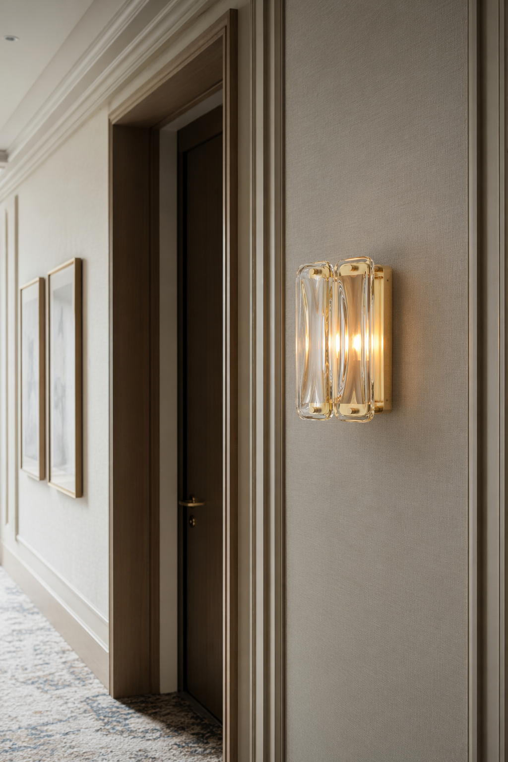 Modern Crystal Glass Wall Sconce - generated main 08 08-hotel-corridor-wide