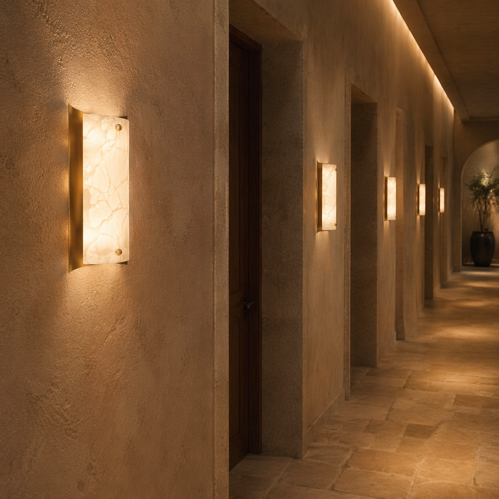 Modern Alabaster Rectangular Wall Sconce in Natural Brass - product image 05