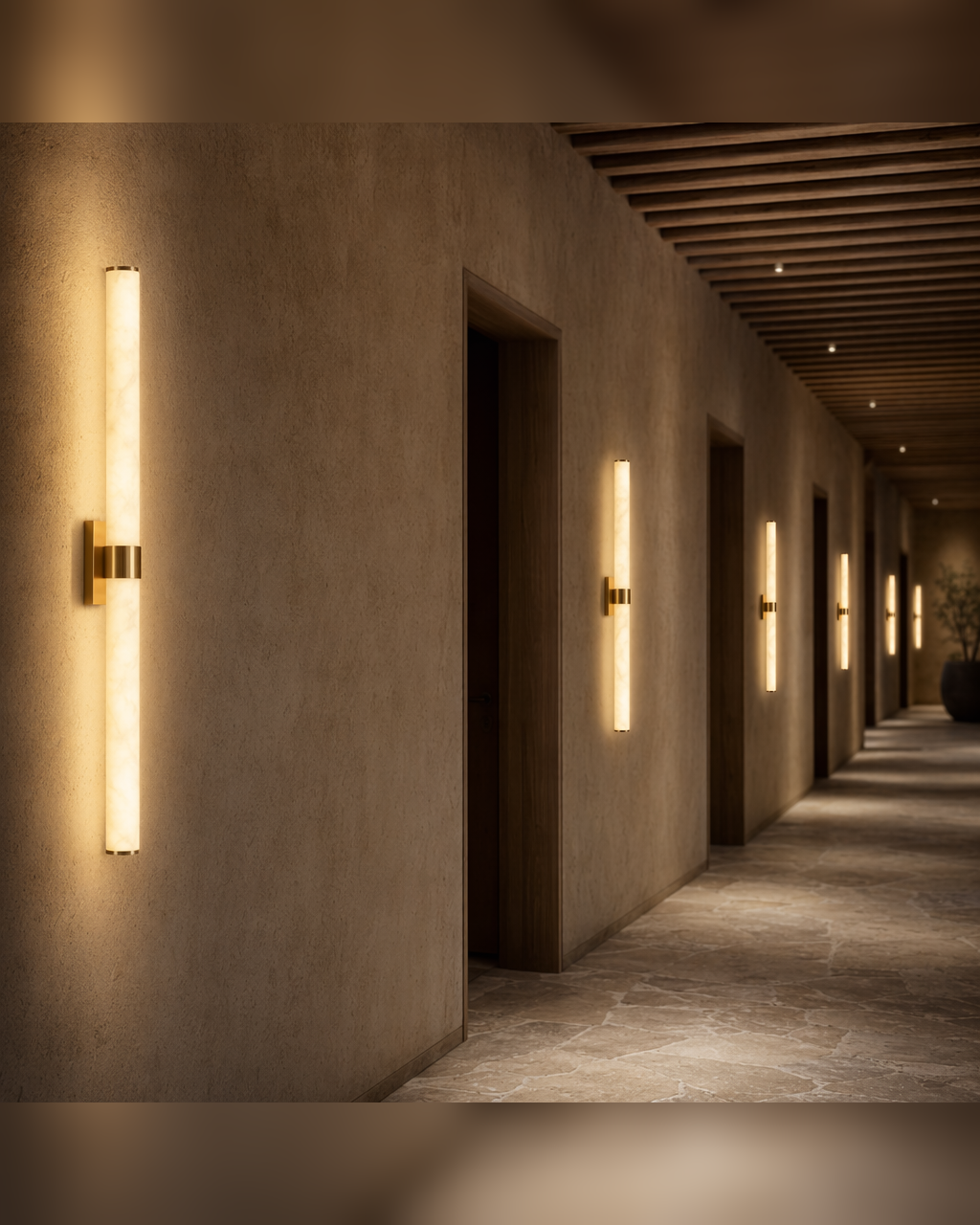 Modern Snowflake Alabaster Cylinder Wall Sconce in Natural Brass - product image 06