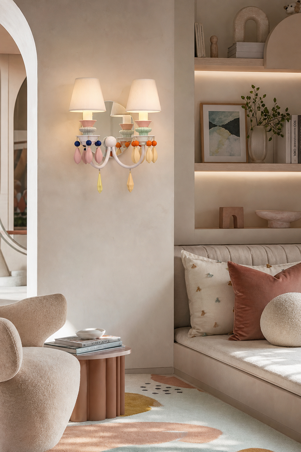 Pastel Ceramic Two-Light Wall Sconce kids reading nook