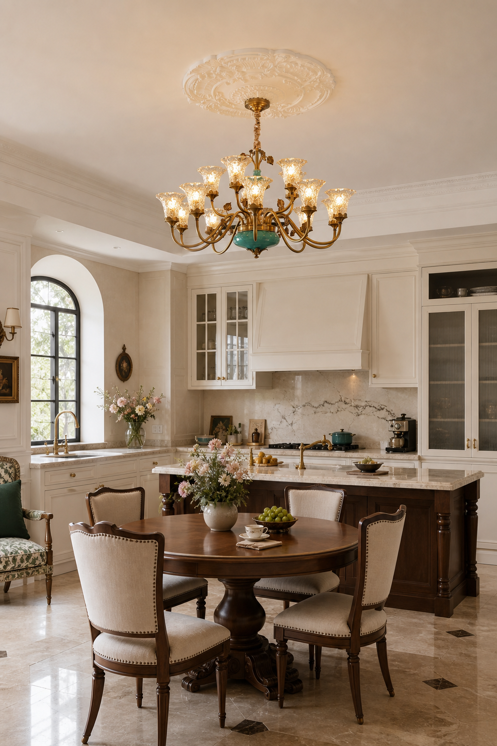 Tiffany Blue Ceramic Two-Tier Chandelier kitchen breakfast wide