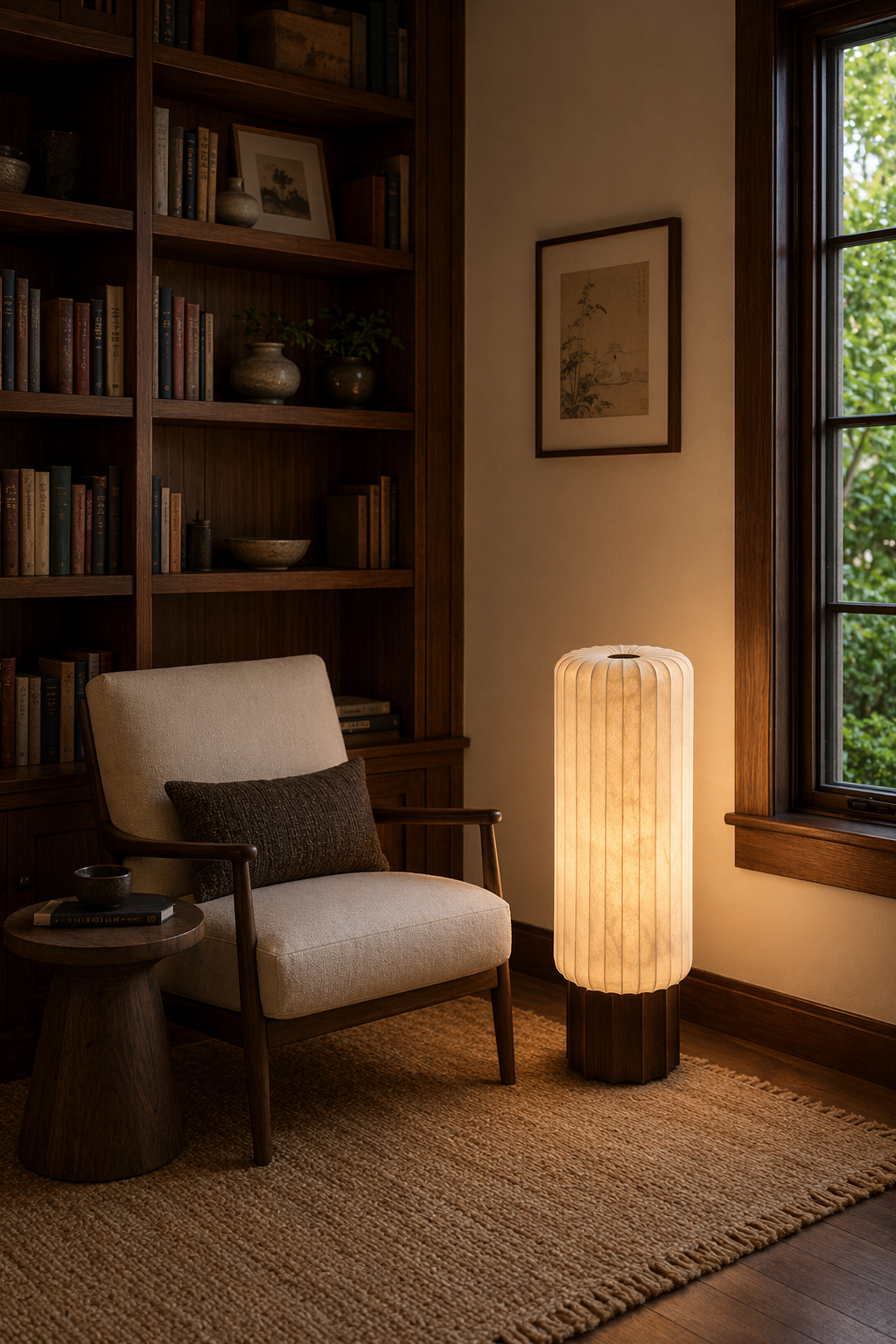 Modern Mulberry Silk Cylinder Table and Floor Lamp with Walnut Wood-Grain Base - product image 08