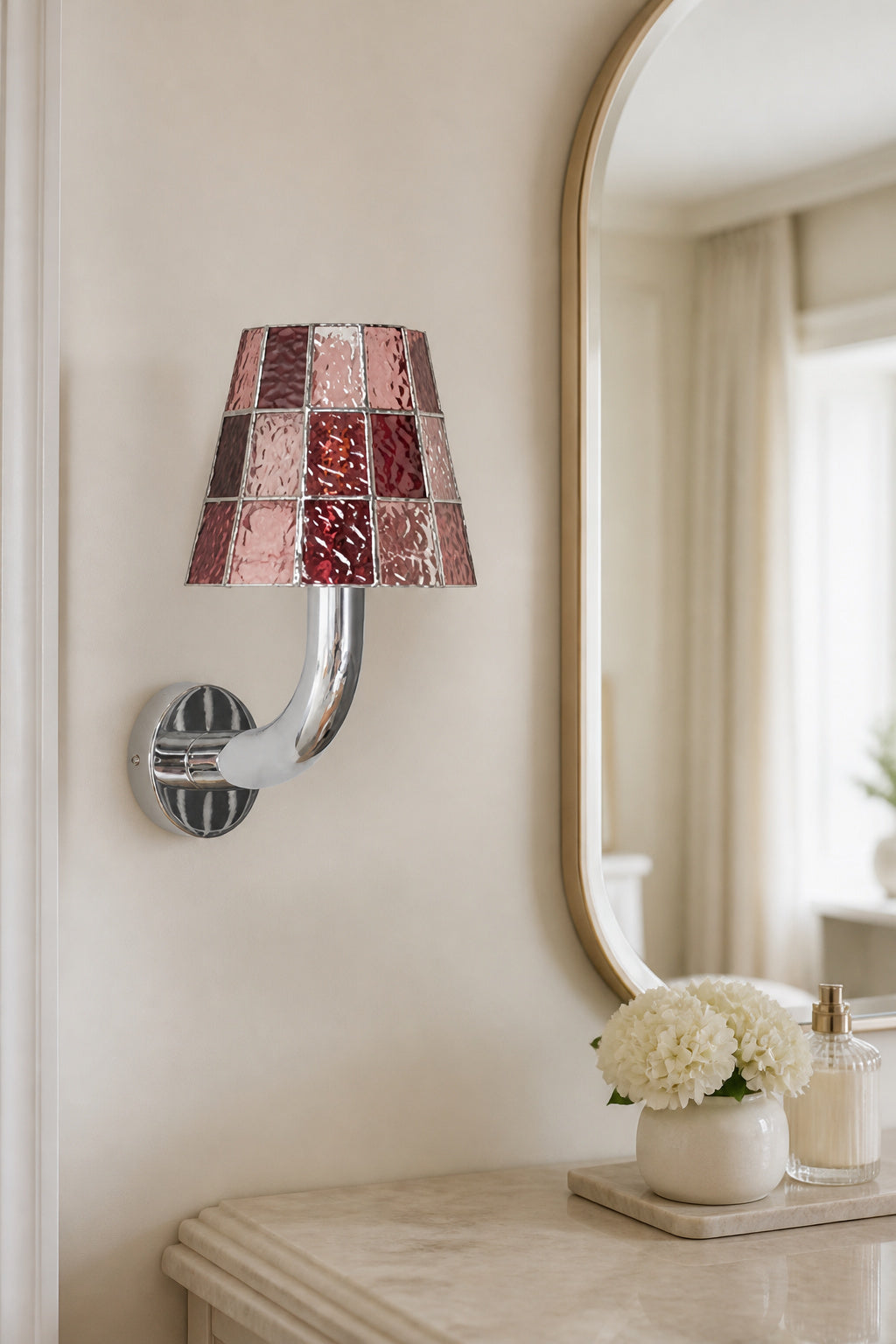 Textured Glass Long-Arm Wall Sconce — long pink dressing daylight