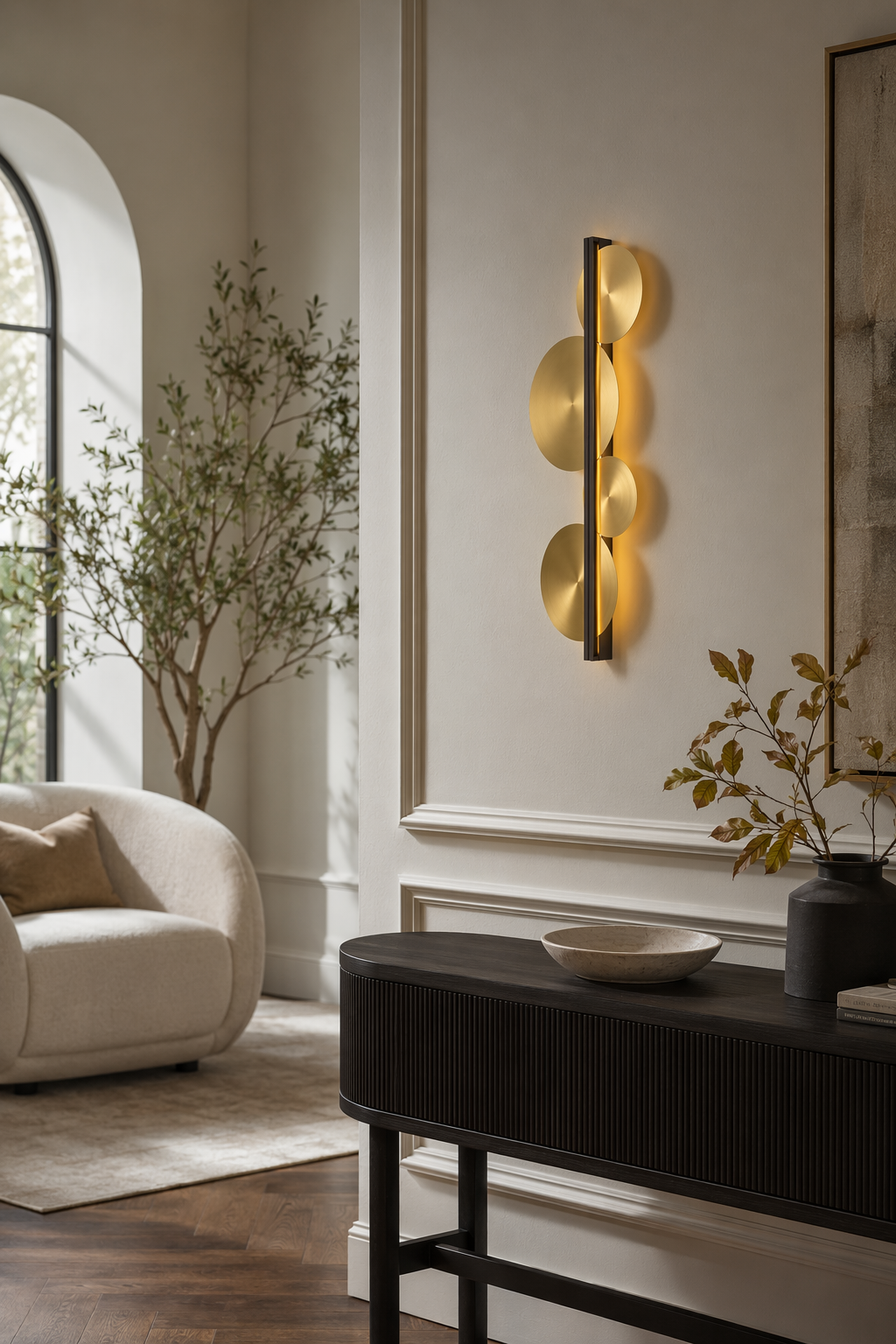 Brass Disc LED Wall Sconce installed in a designer interior, view 8