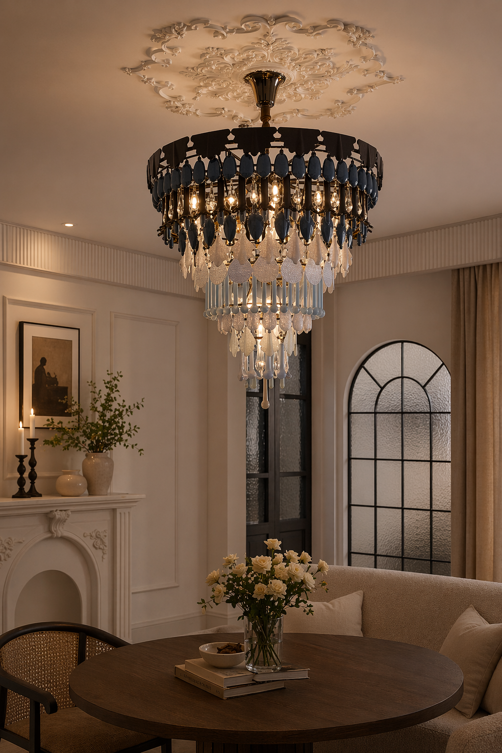 Blue Grey Ceramic Glass Chandelier - 08 08-lounge-evening