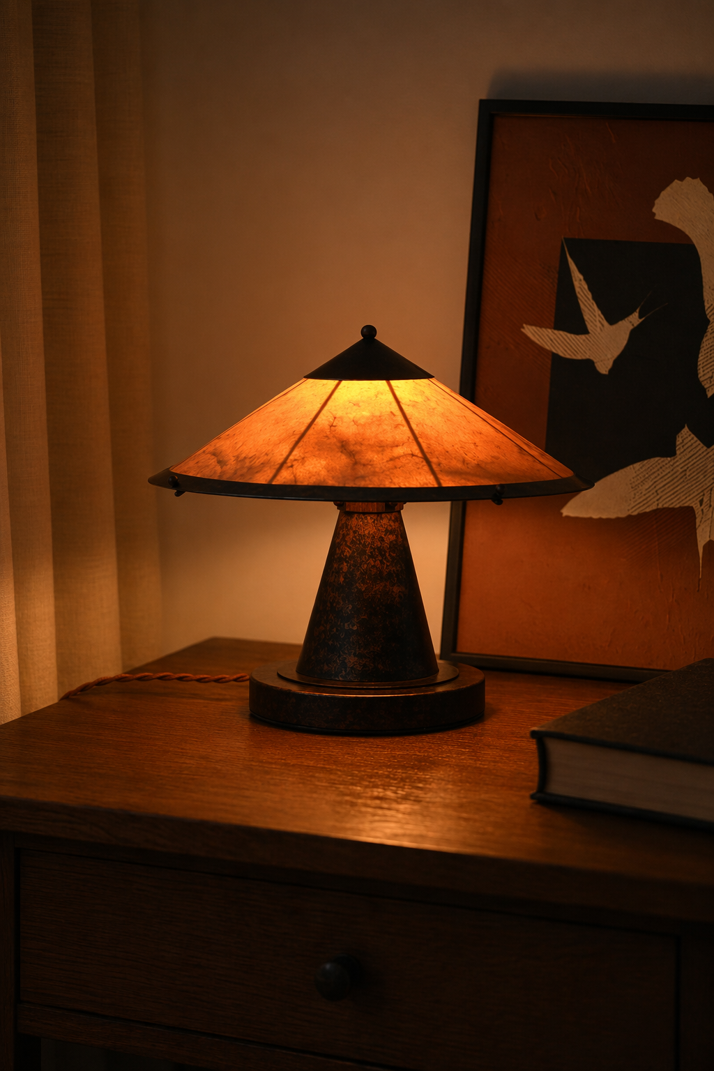 Handcrafted Silk Shade Table Lamp - generated main 08 08-night-lifestyle-detail