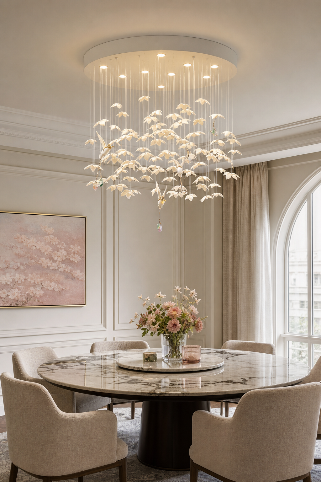 Floating Orchid Ceramic Short Chandelier private dining