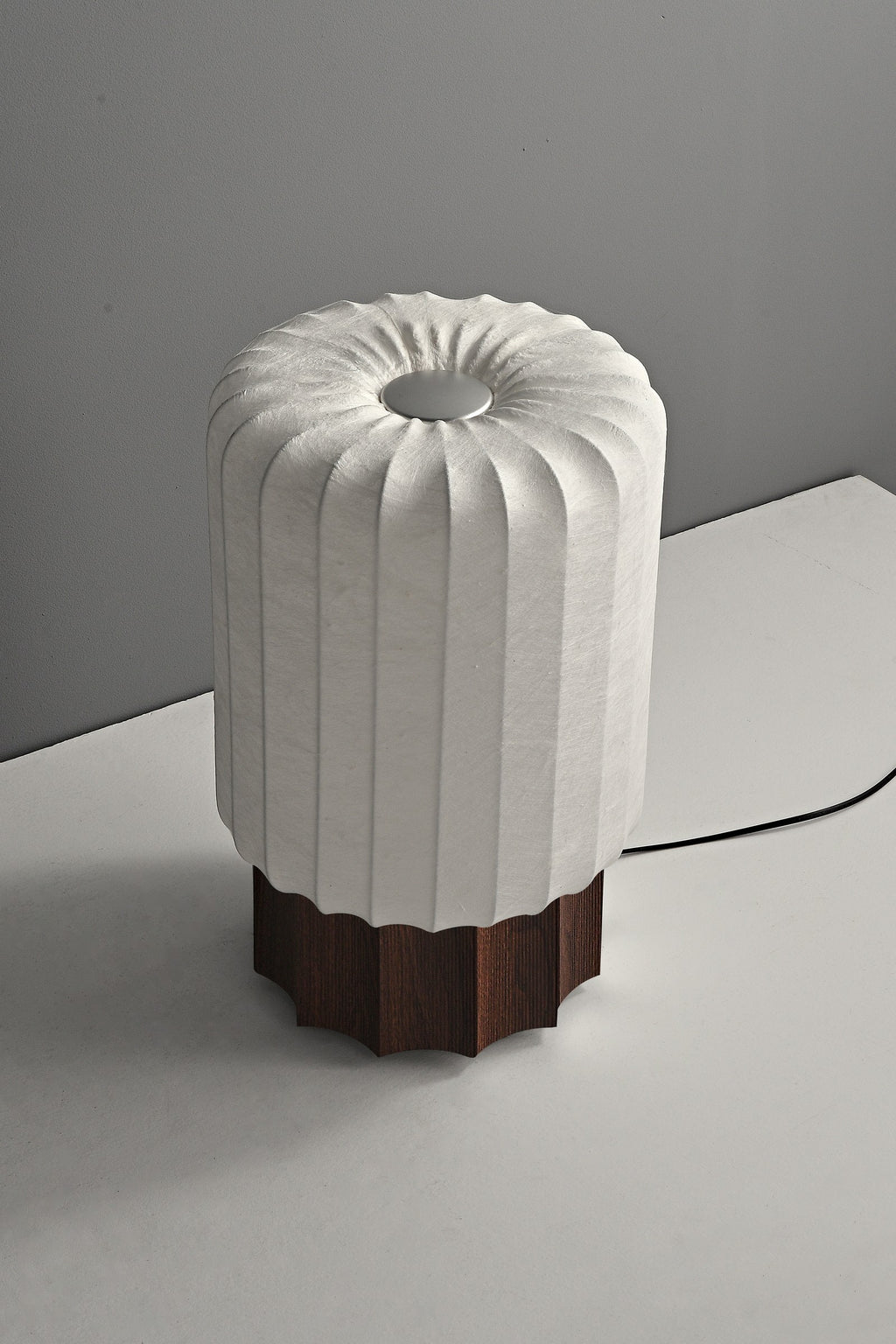 Modern Mulberry Silk Cylinder Table and Floor Lamp with Walnut Wood-Grain Base - 08 08-product-off-front