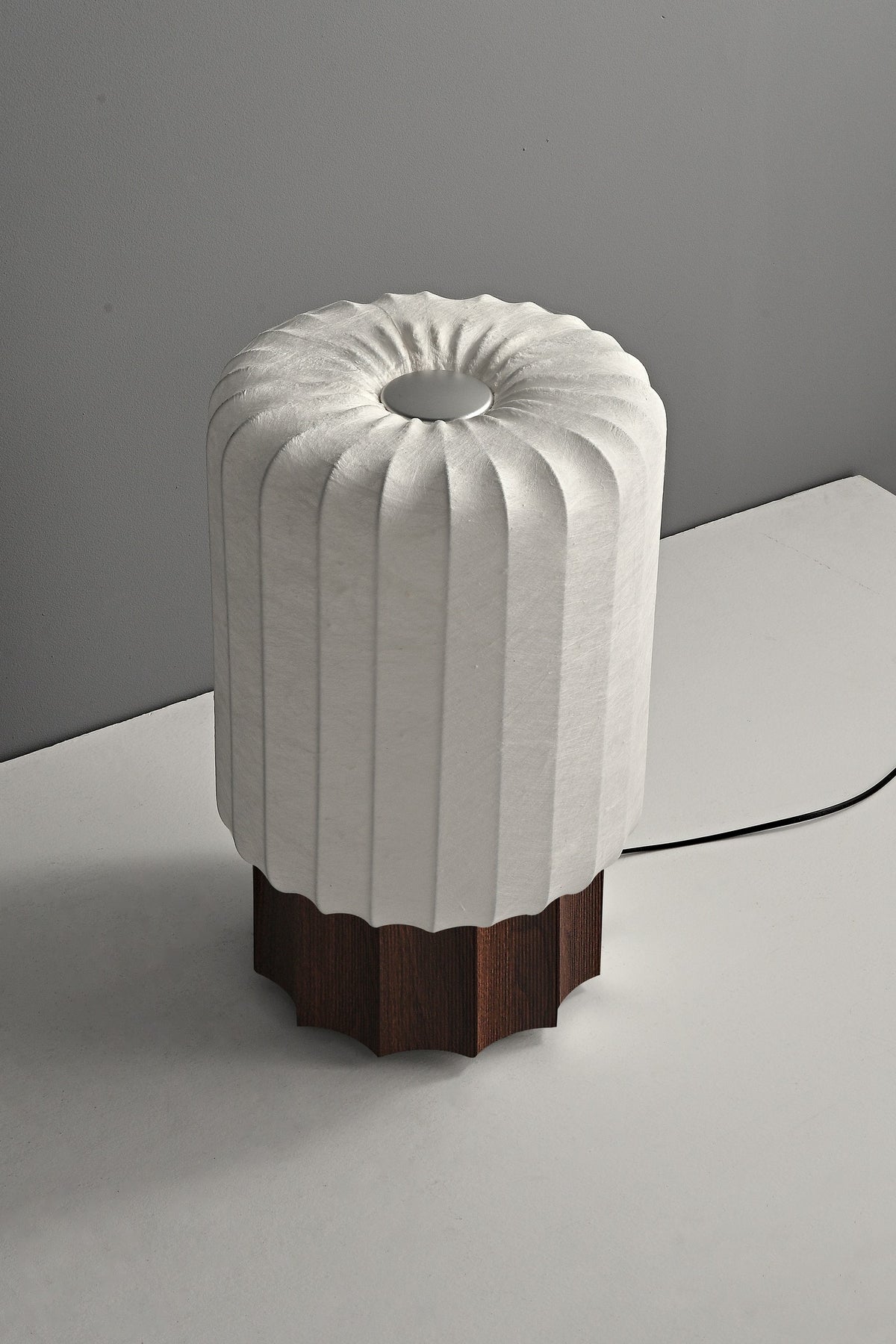 Modern Mulberry Silk Cylinder Table and Floor Lamp with Walnut Wood-Grain Base - 08 08-product-off-front