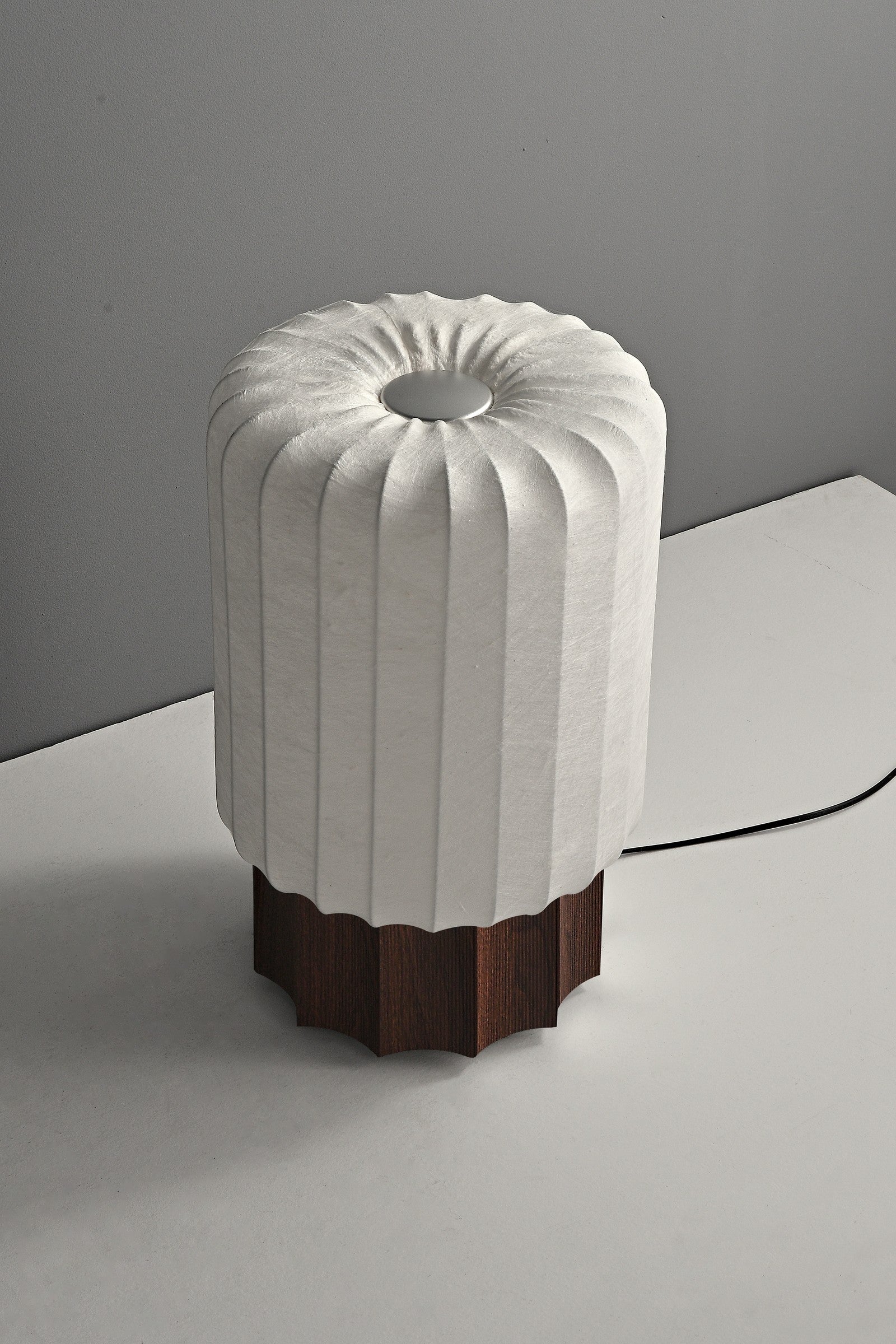 Modern Mulberry Silk Cylinder Table and Floor Lamp with Walnut Wood-Grain Base - 08 08-product-off-front
