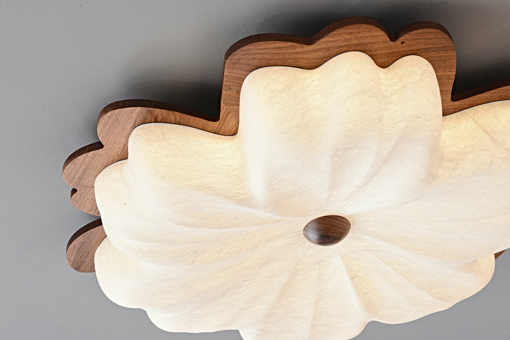 Modern Mulberry Silk Flower Ceiling Light in Walnut and White - 08 08-product-real-side