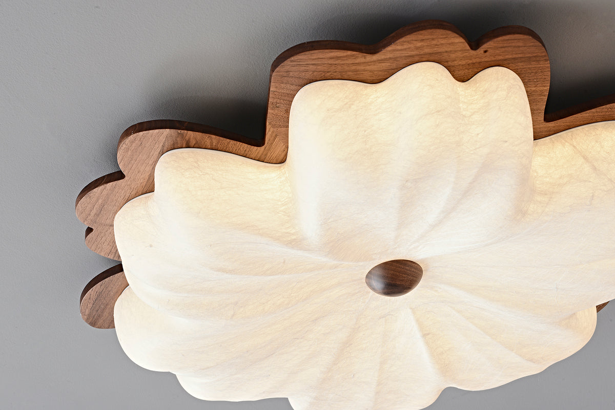 Modern Mulberry Silk Flower Ceiling Light in Walnut and White - 08 08-product-real-side